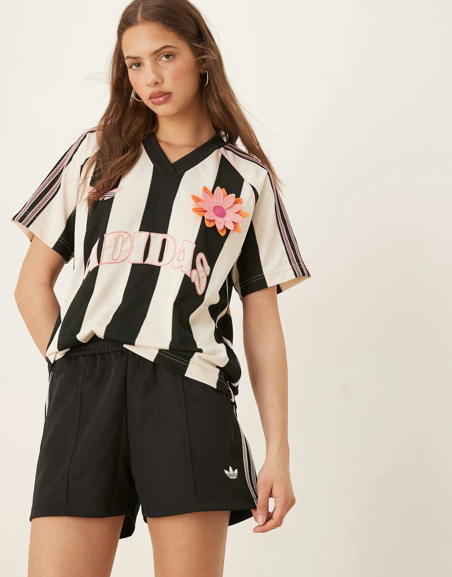 adidas Originals Crochet 3 Stripe Shorts in Black