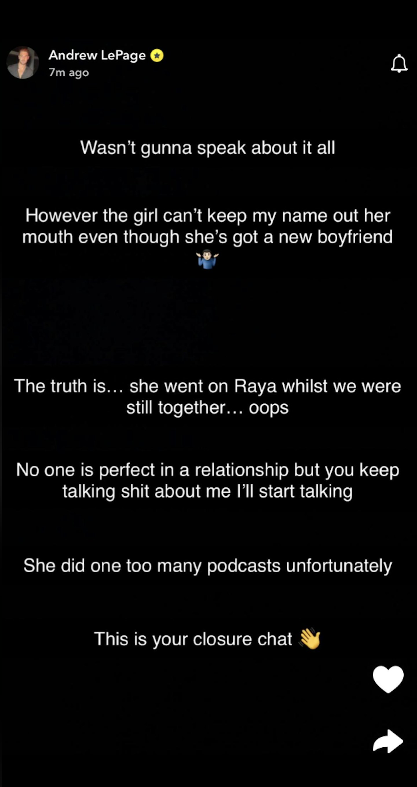 andrew le page snapchat statement tasha