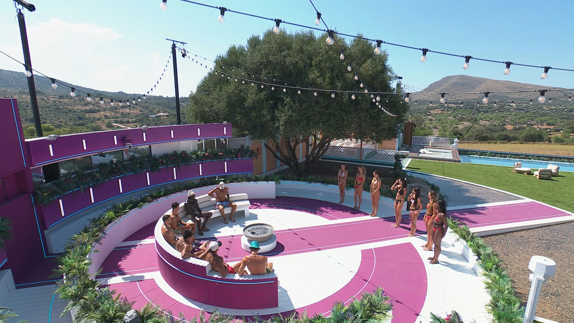 Love Island 2025 cast around the fire pit