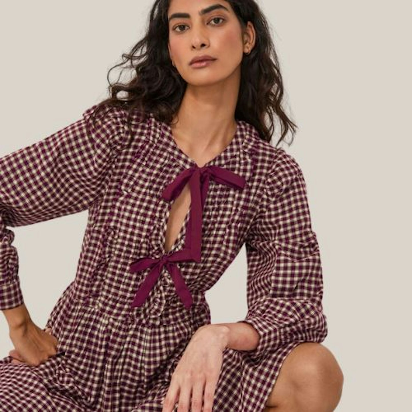 Agatha Tie Front Check Midi Dress