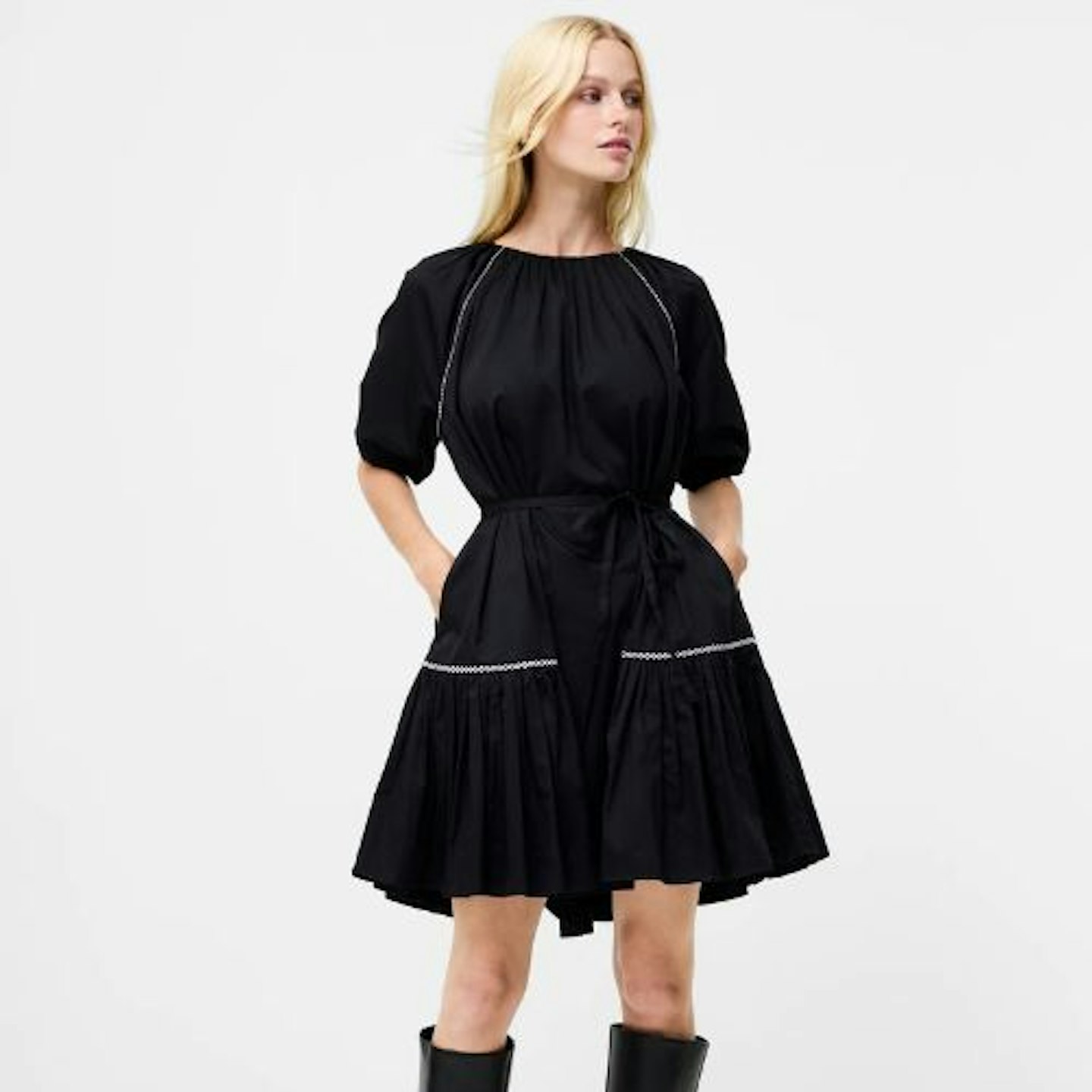 French Connection Black Alexis Cotton Pleated Mini Dress