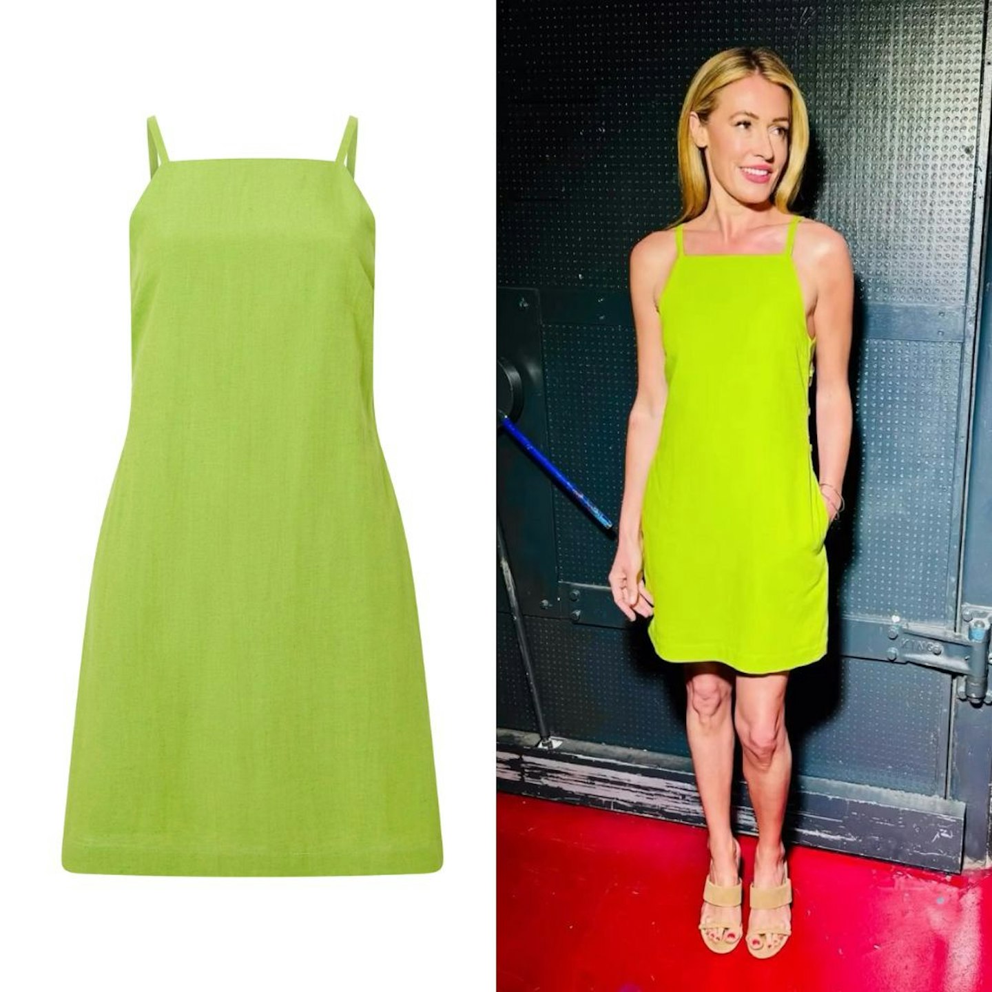 Cat Deeley wearing a mod-style green dress.