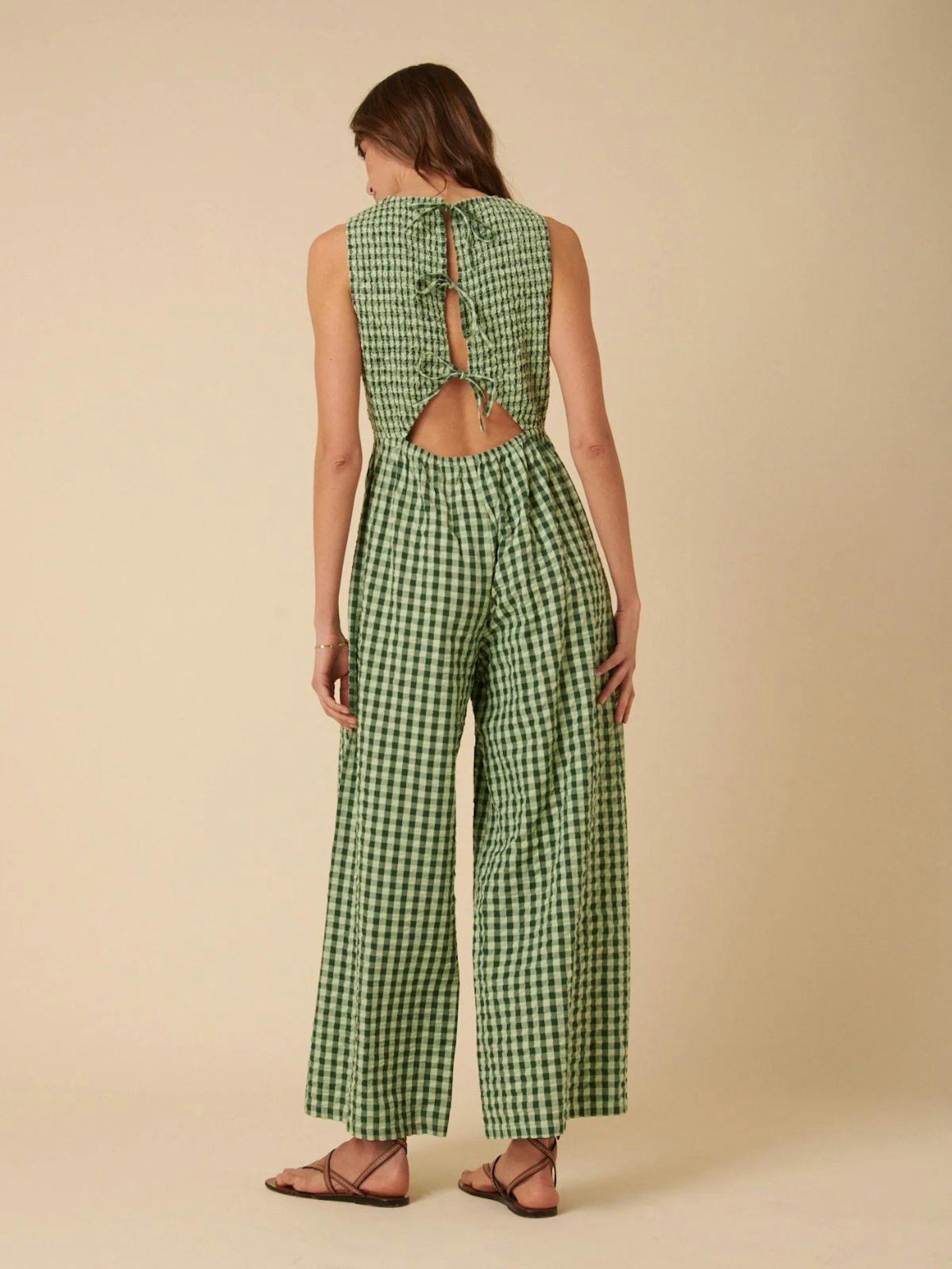 Green Gingham Shirred Ruth Jumpsuit back