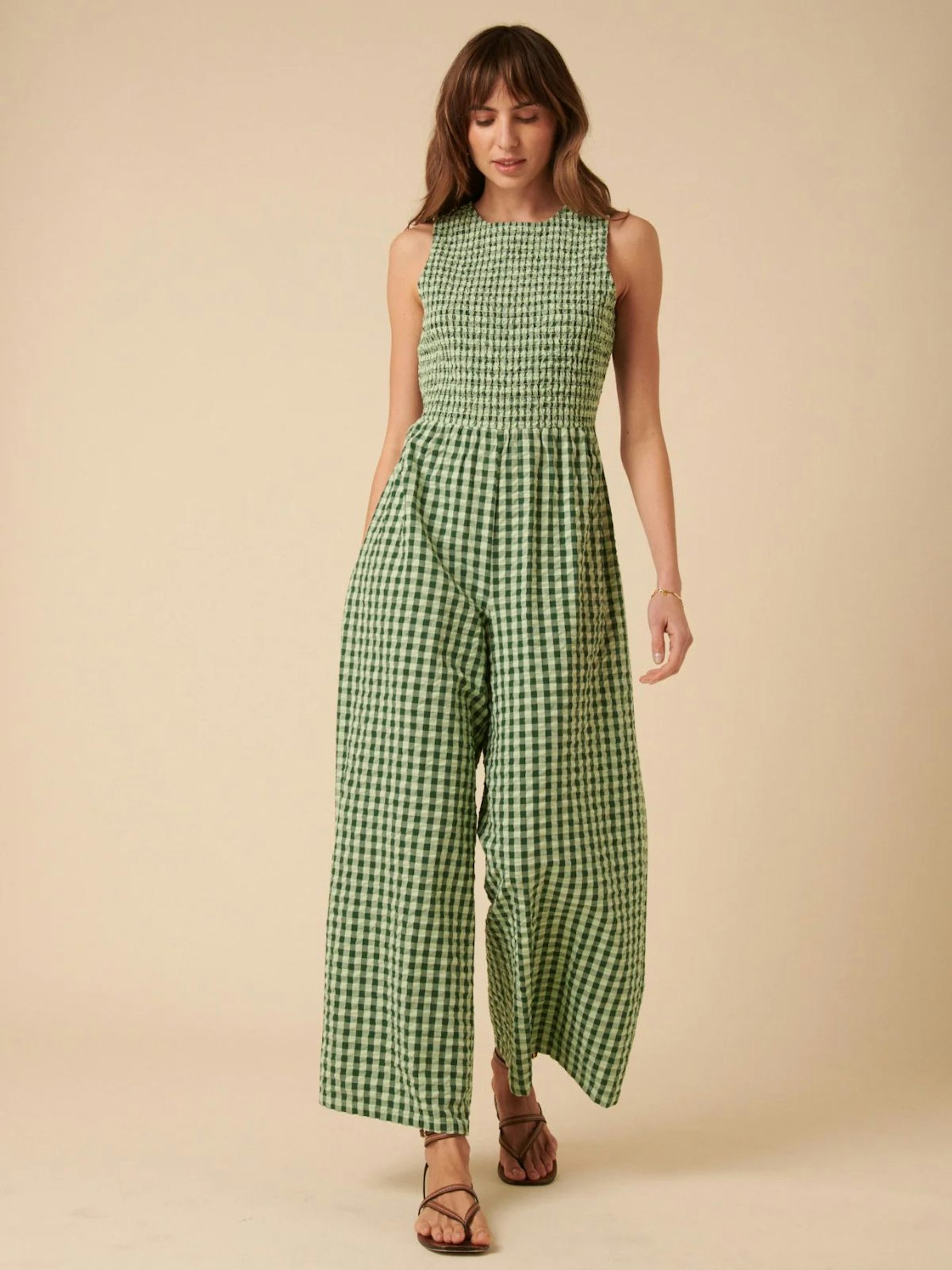 Green Gingham Shirred Ruth Jumpsuit