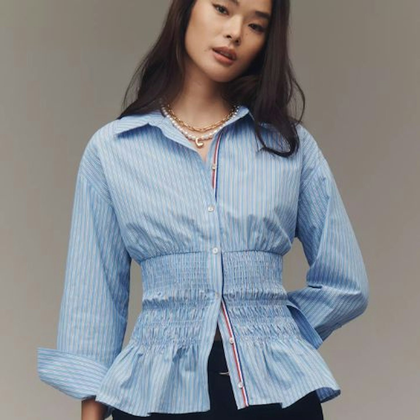 Maeve Long-Sleeve Smocked-Waist Blouse