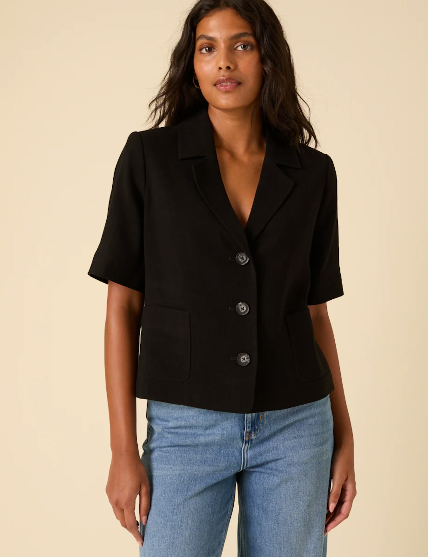 SHOP: Nobody's Child Black Button Down Short Sleeve Blazer