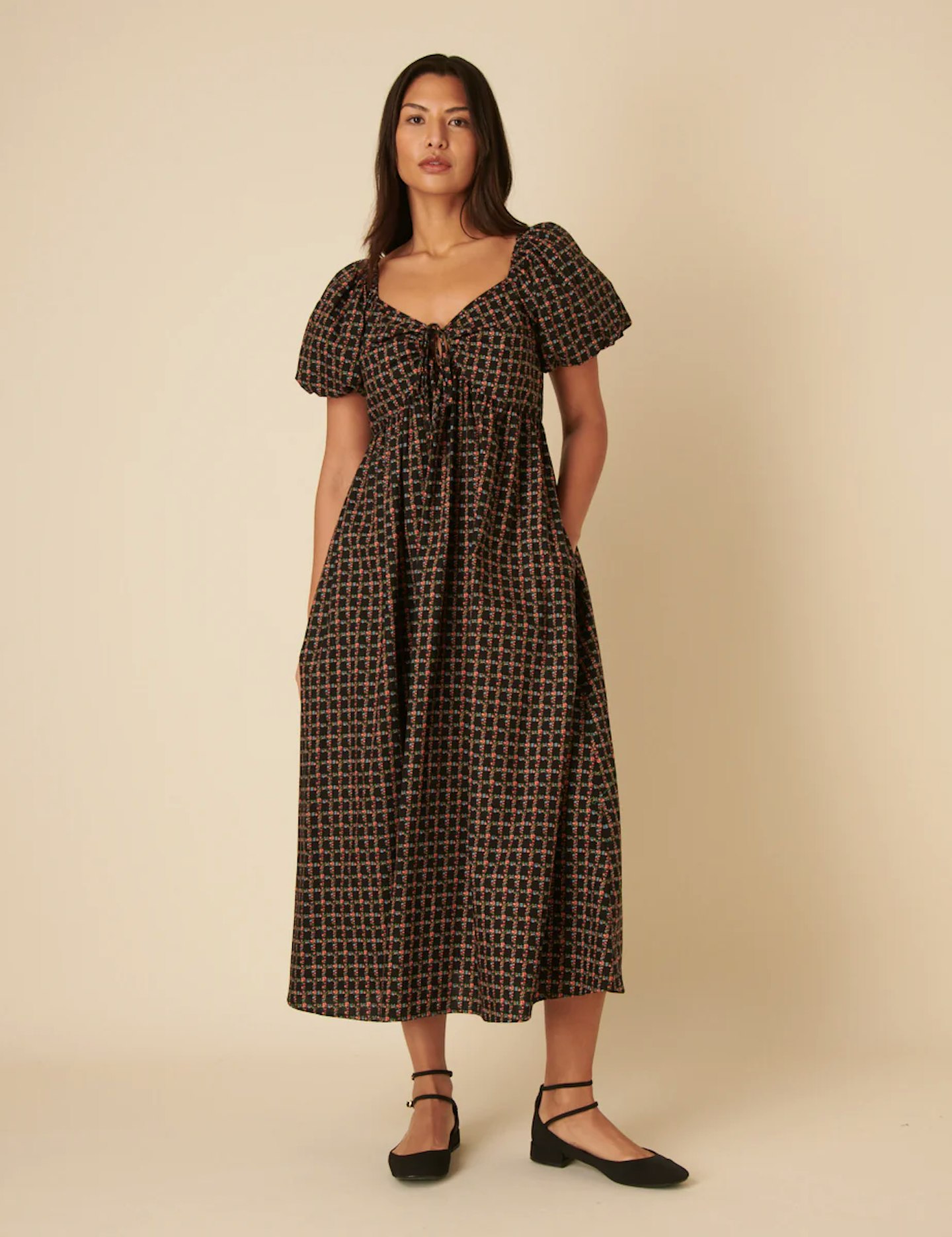 SHOP: Nobody's Child Black Floral Check Joanna Midi Dress