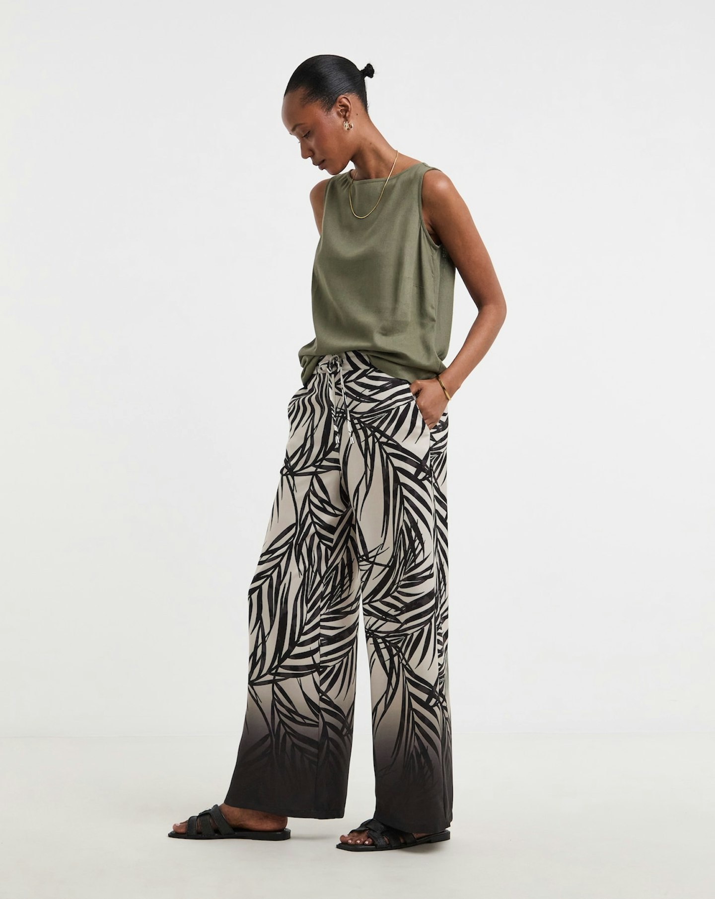JD Williams Printed Textured Wide Leg Trousers
