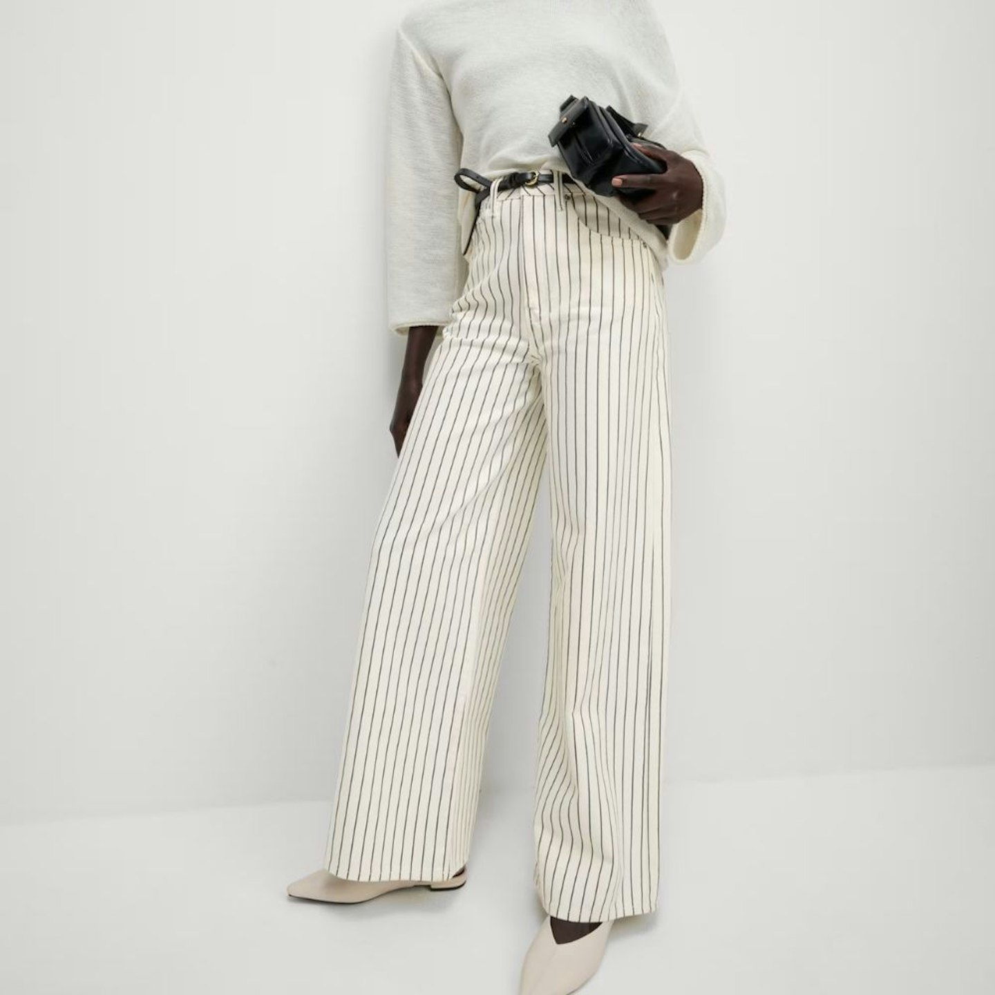 M&S Pure Cotton Striped Wide Leg Trousers