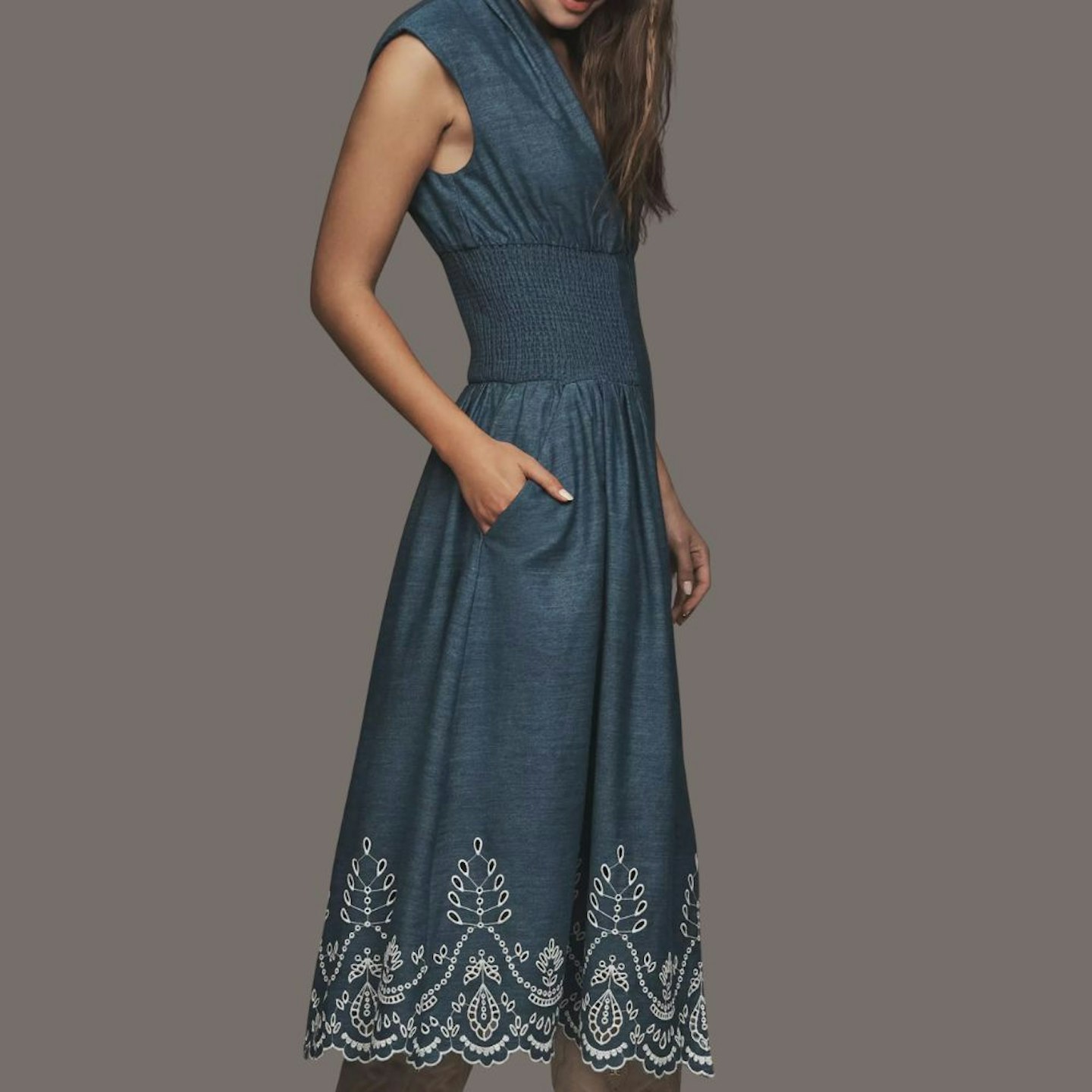The Tommie Denim Eyelet Trim Dress