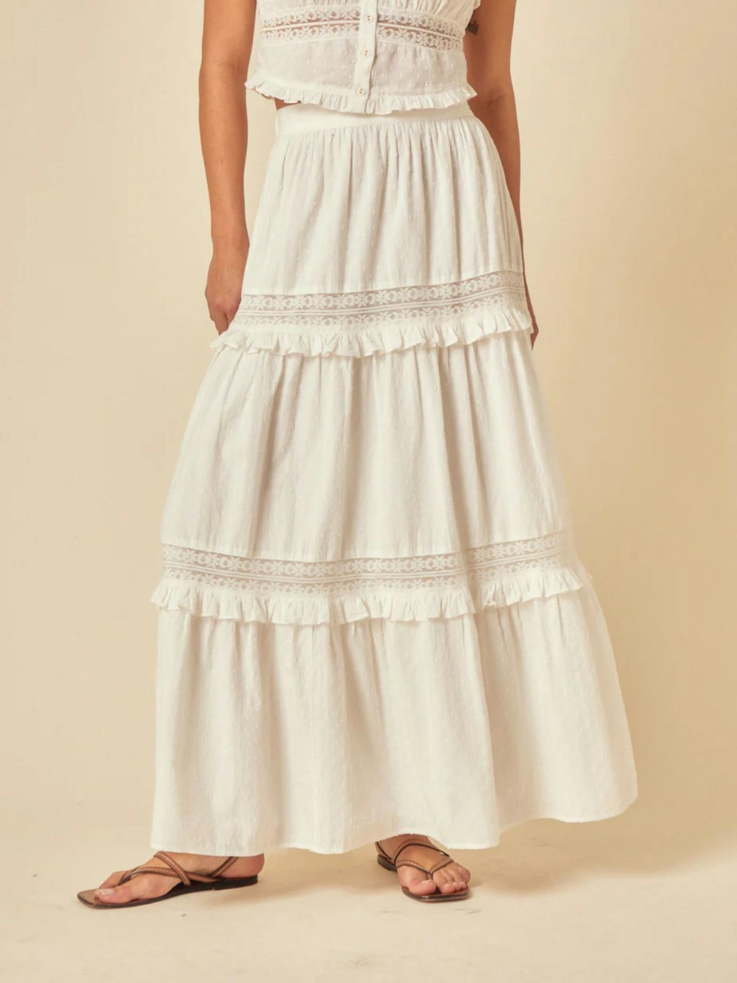 White Tiered Lace Detail Skirt
