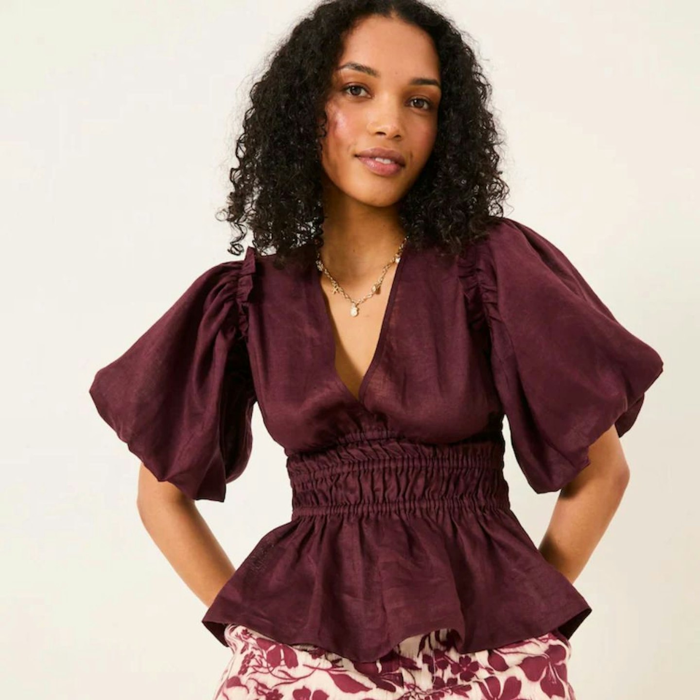 Arabella Claret Puff Sleeve Top