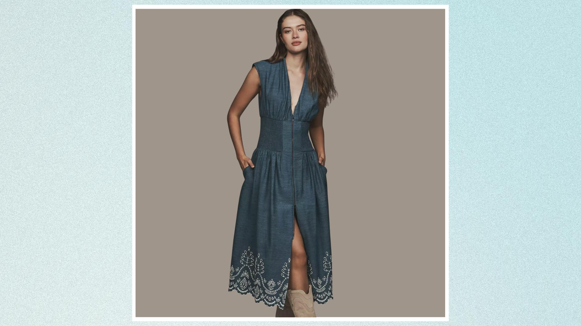 the tommie denim eyelet trim dress NWT Anthropologie Tommie denim eyelet trim