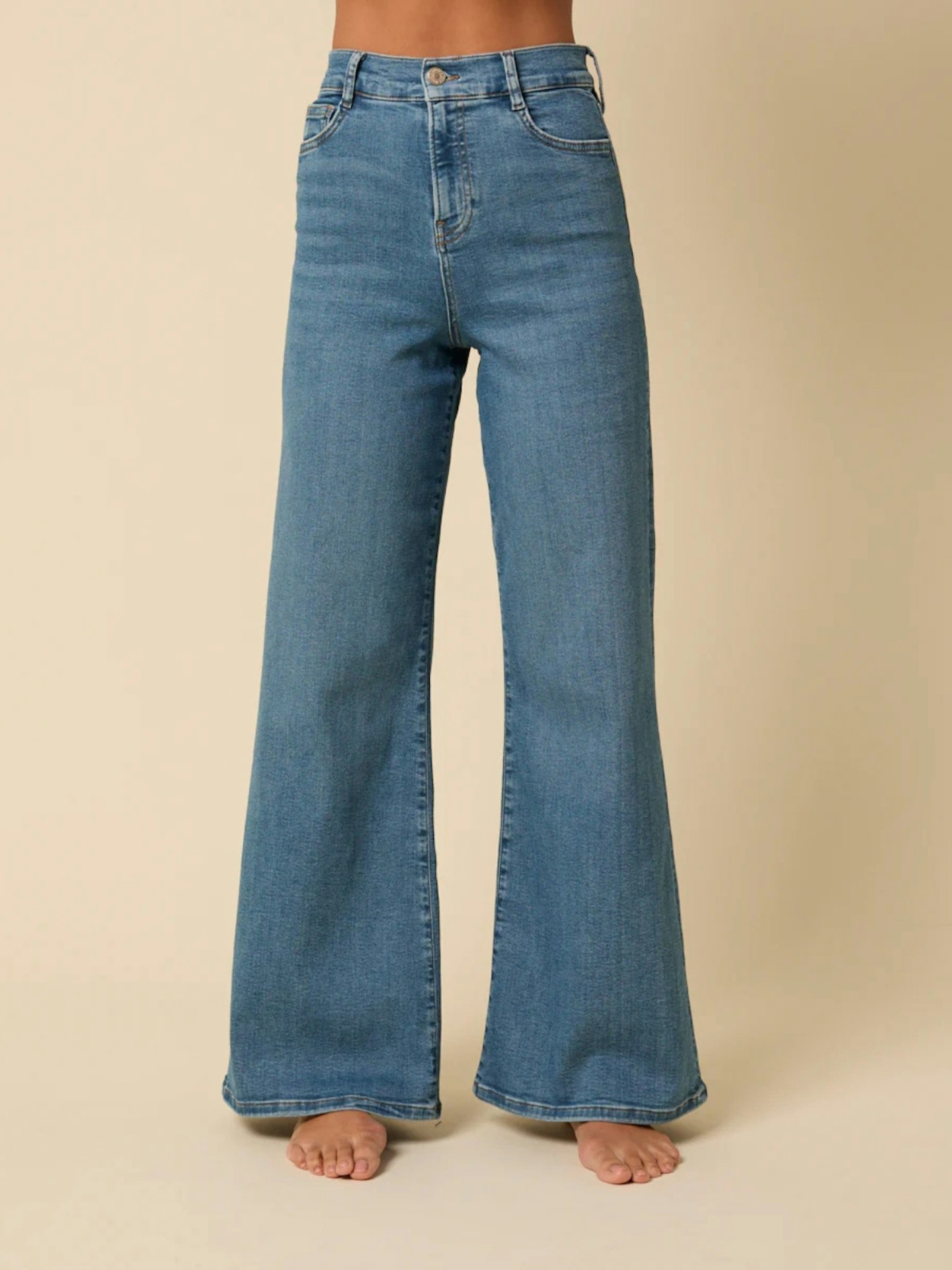 Nobody's Child Poppy Delevingne Blue Denim Stretch Palazzo Gala Jeans