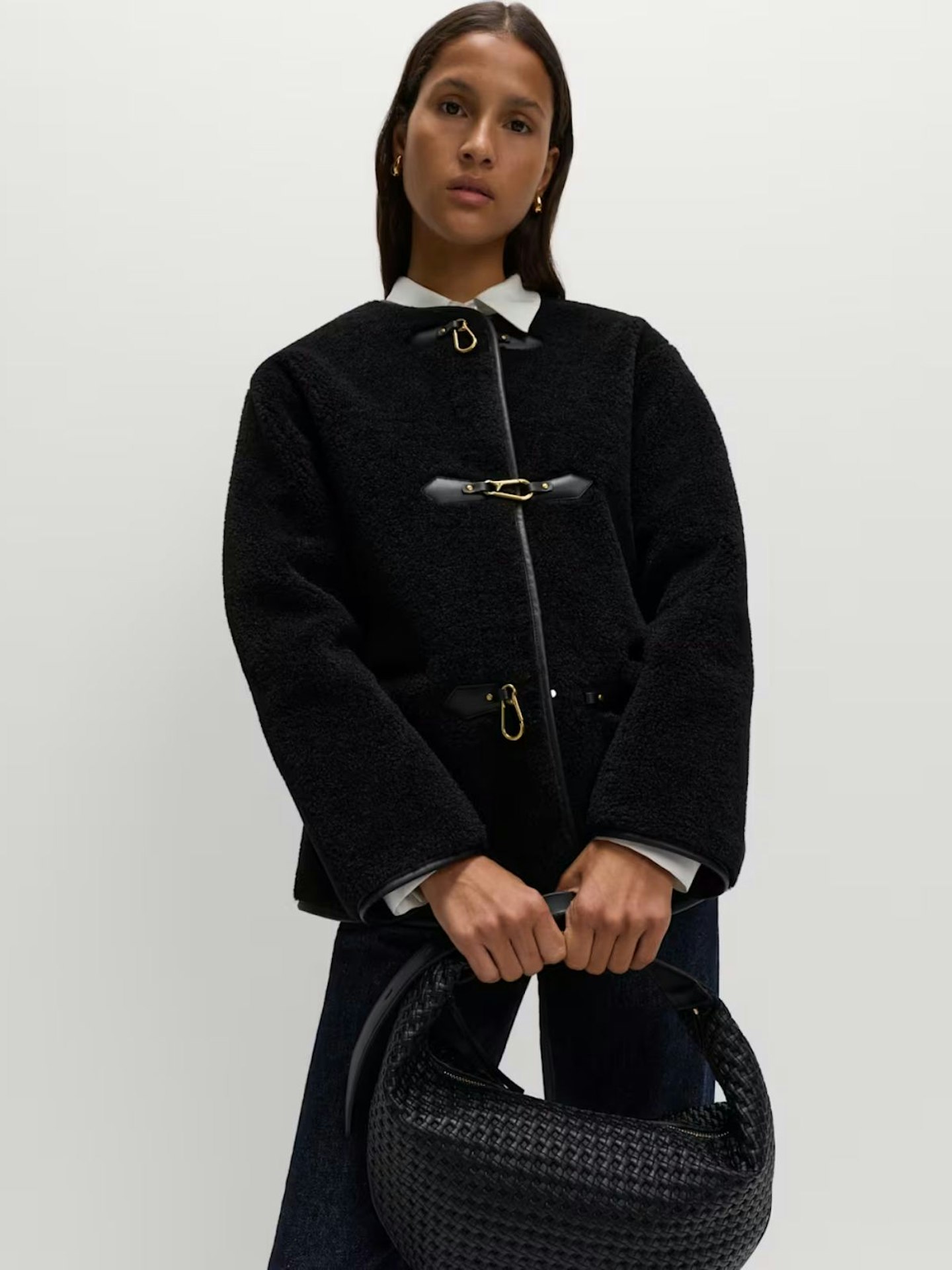 M&S Faux Fur Buckle Trim Coat