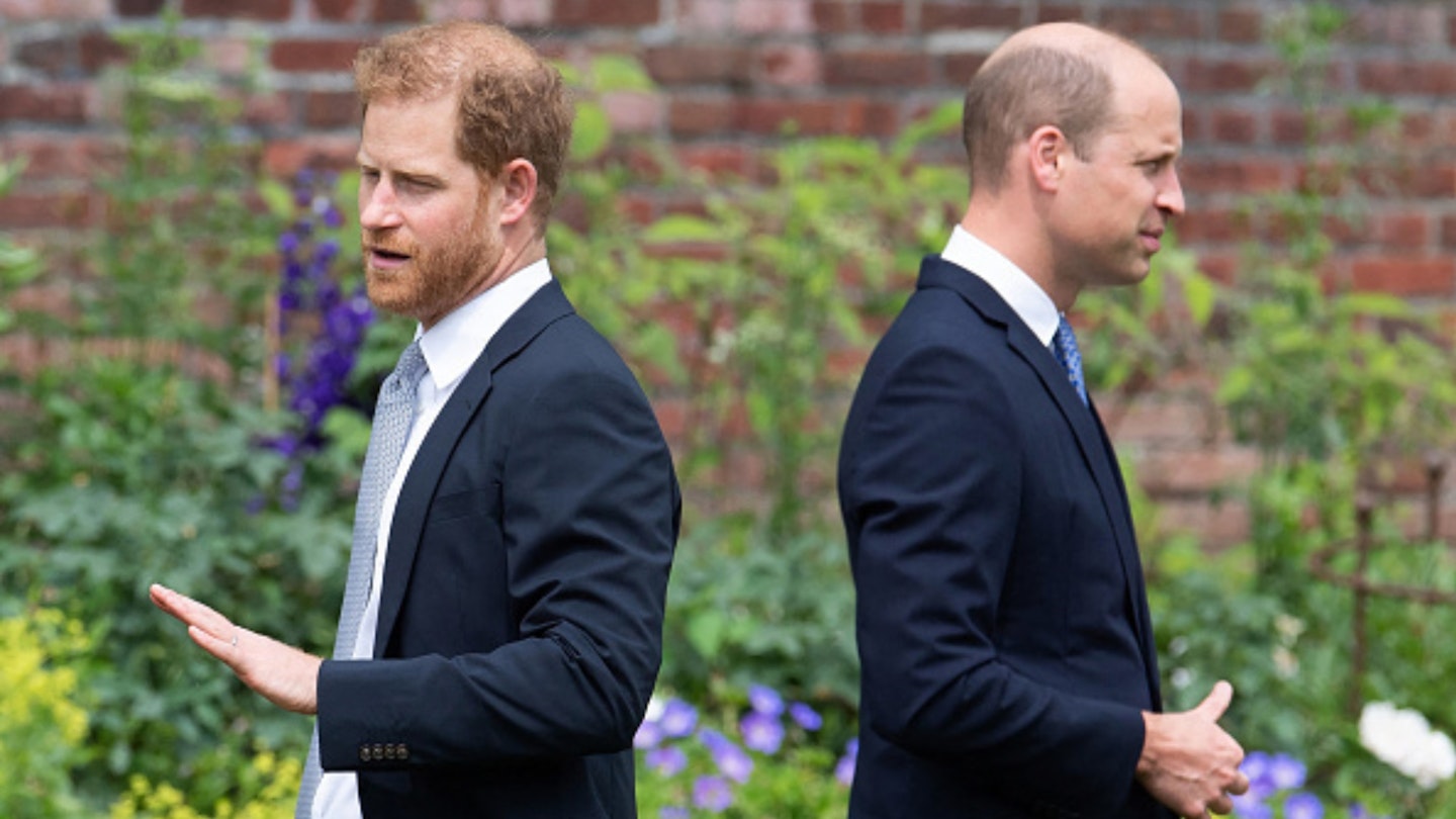 Prince Harry, Duke of Sussex (L) and Britain's Prince William, Duke of Cambridge attend the unveiling of a statue of their mother, Princess Diana