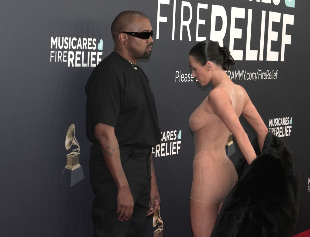 (L-R) Kanye West and Bianca Censori attend the 67th GRAMMY Awards at Crypto.com Arena