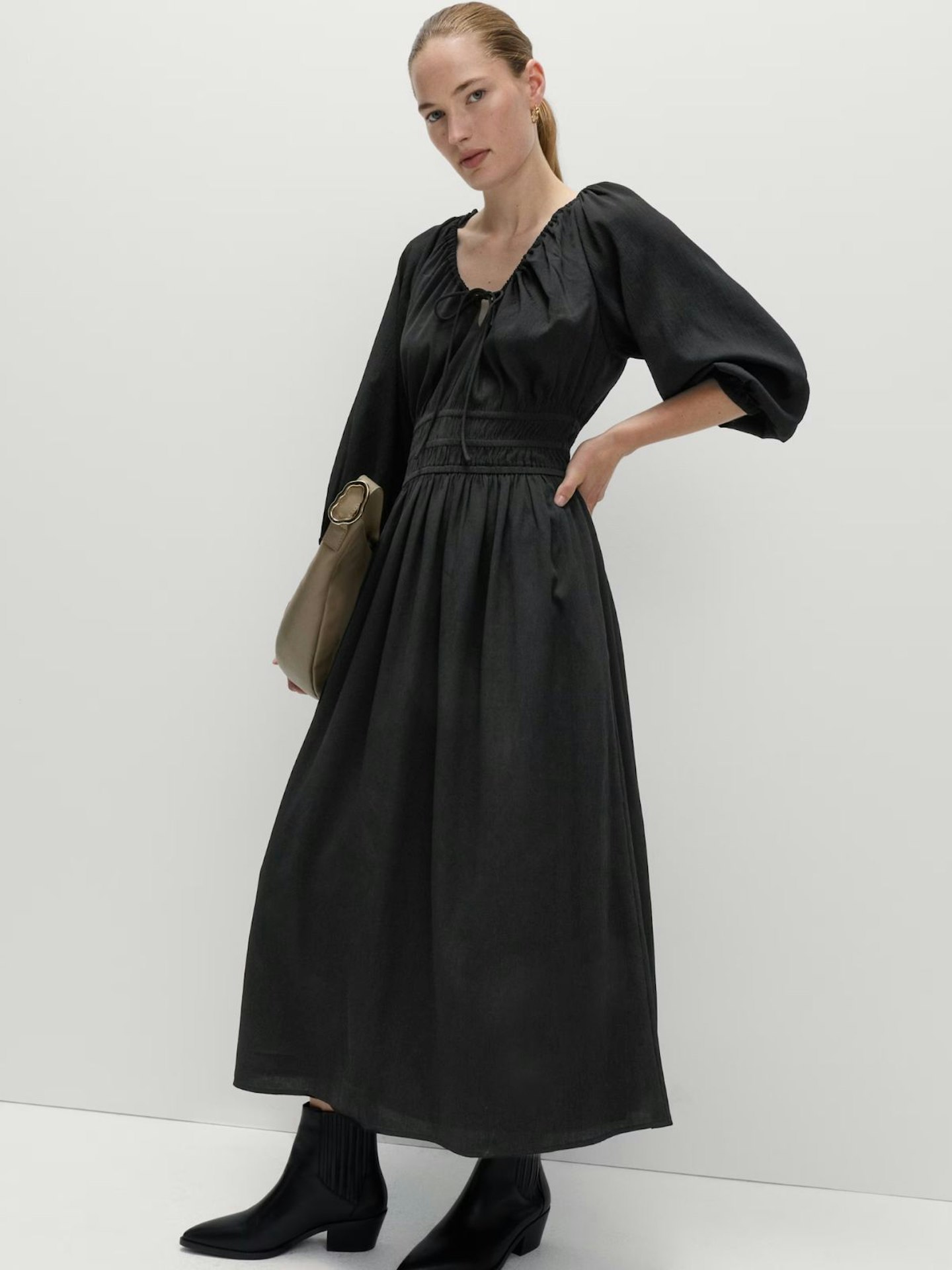 M&S Collection V-Neck Tie Detail Midi Waisted Dress