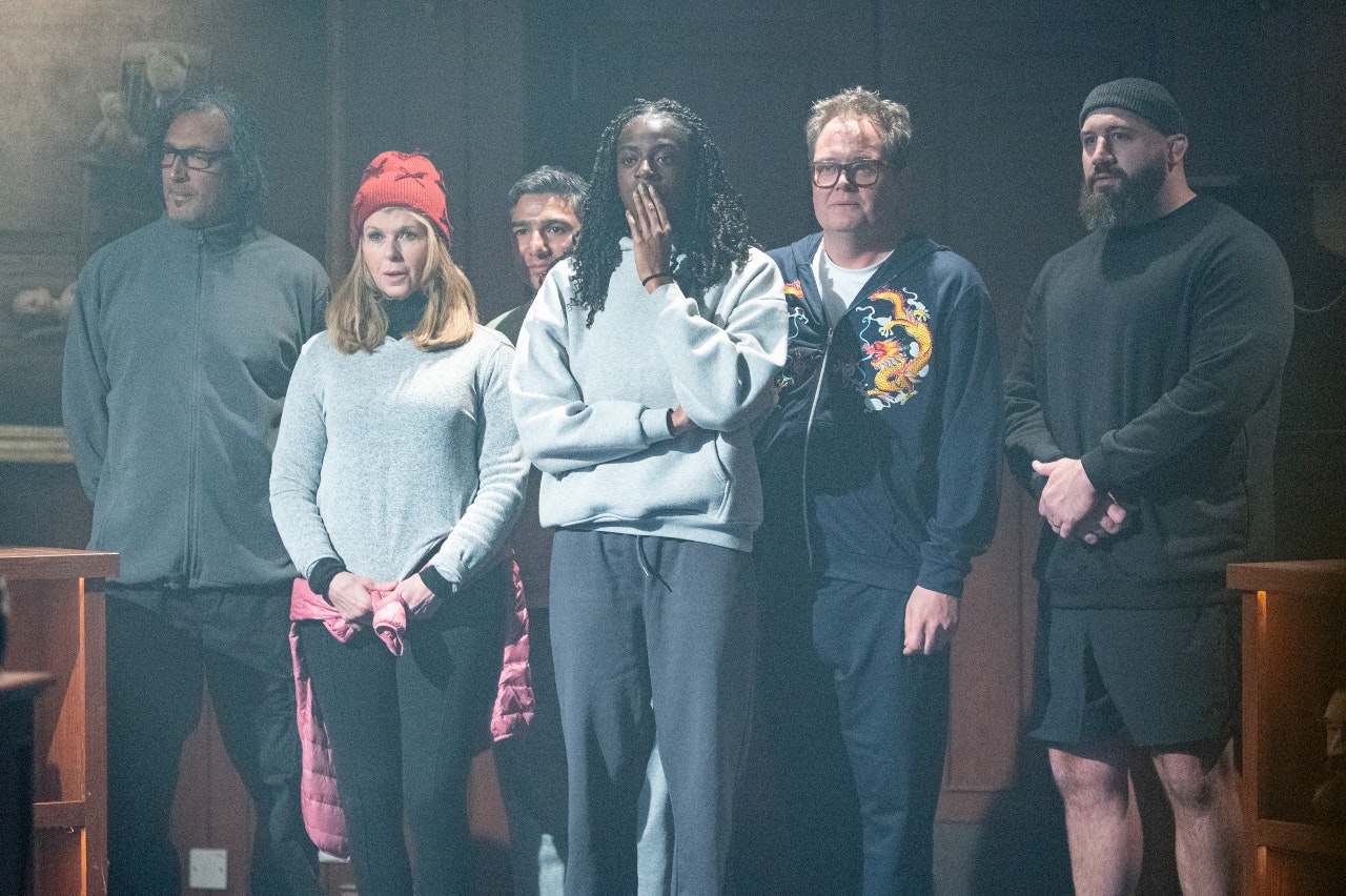 David Olusoga, Kate Garraway, Nick Mohammed, Cat Burns, Alana Carr and Joe Marler on The Celebrity Traitors