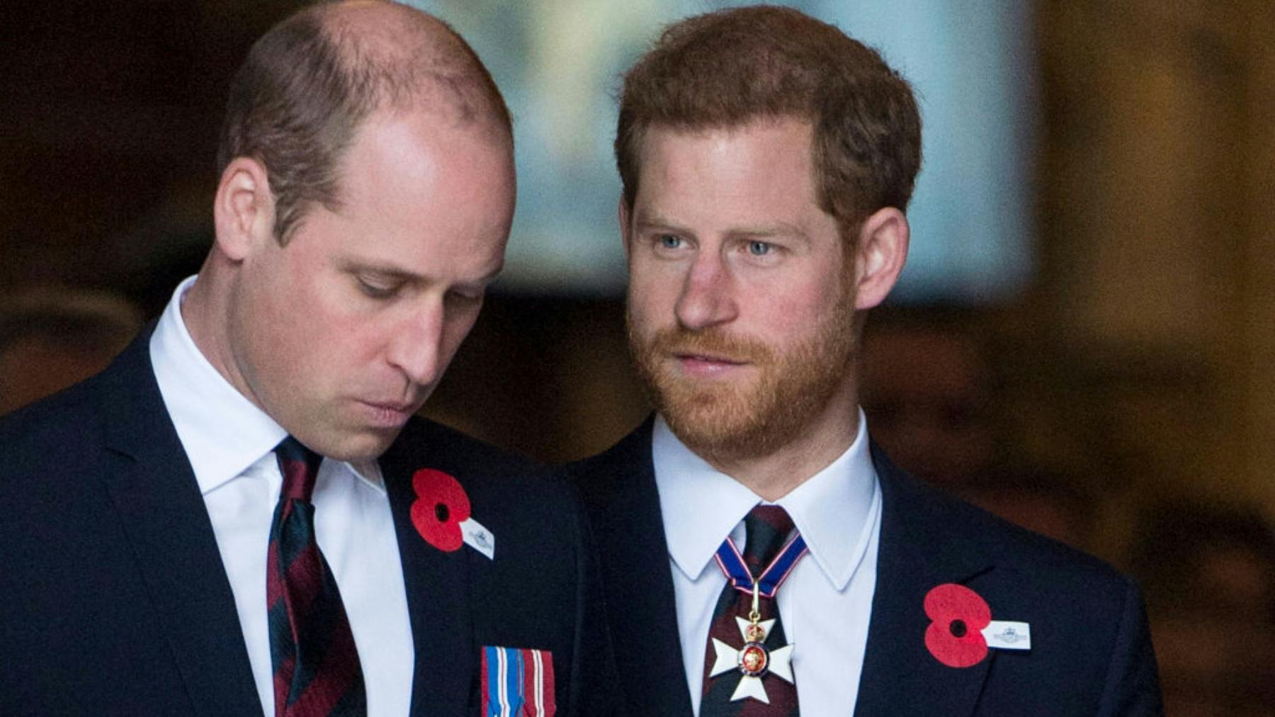 Prince William, Duke of Cambridge and Prince Harry attend an Anzac Day service at Westminster Abbey
