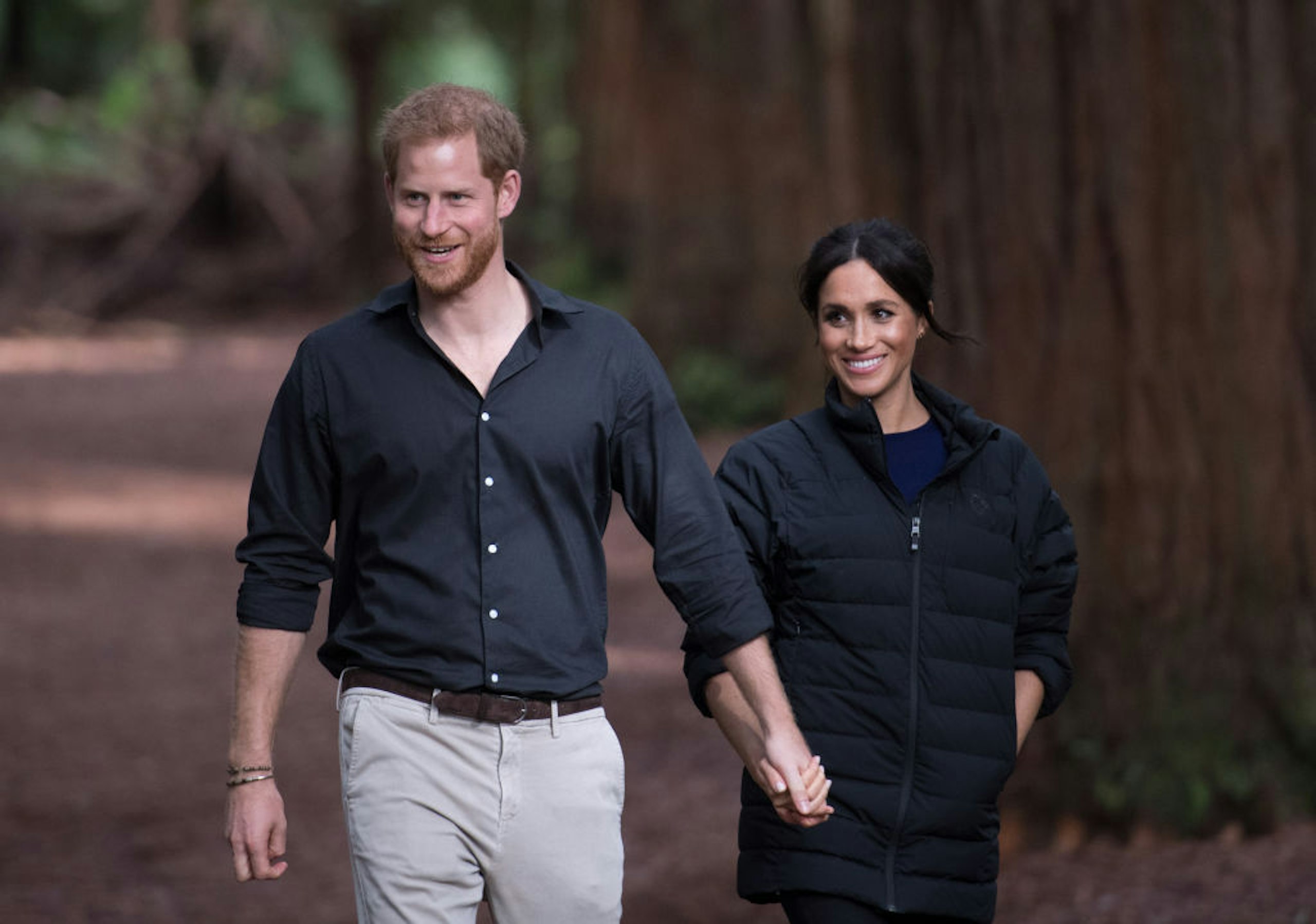 Prince Harry, Duke of Sussex and Meghan, Duchess of Sussex visit Redwoods Tree Walk on October 31, 2018 in Rotorua, New Zealand.