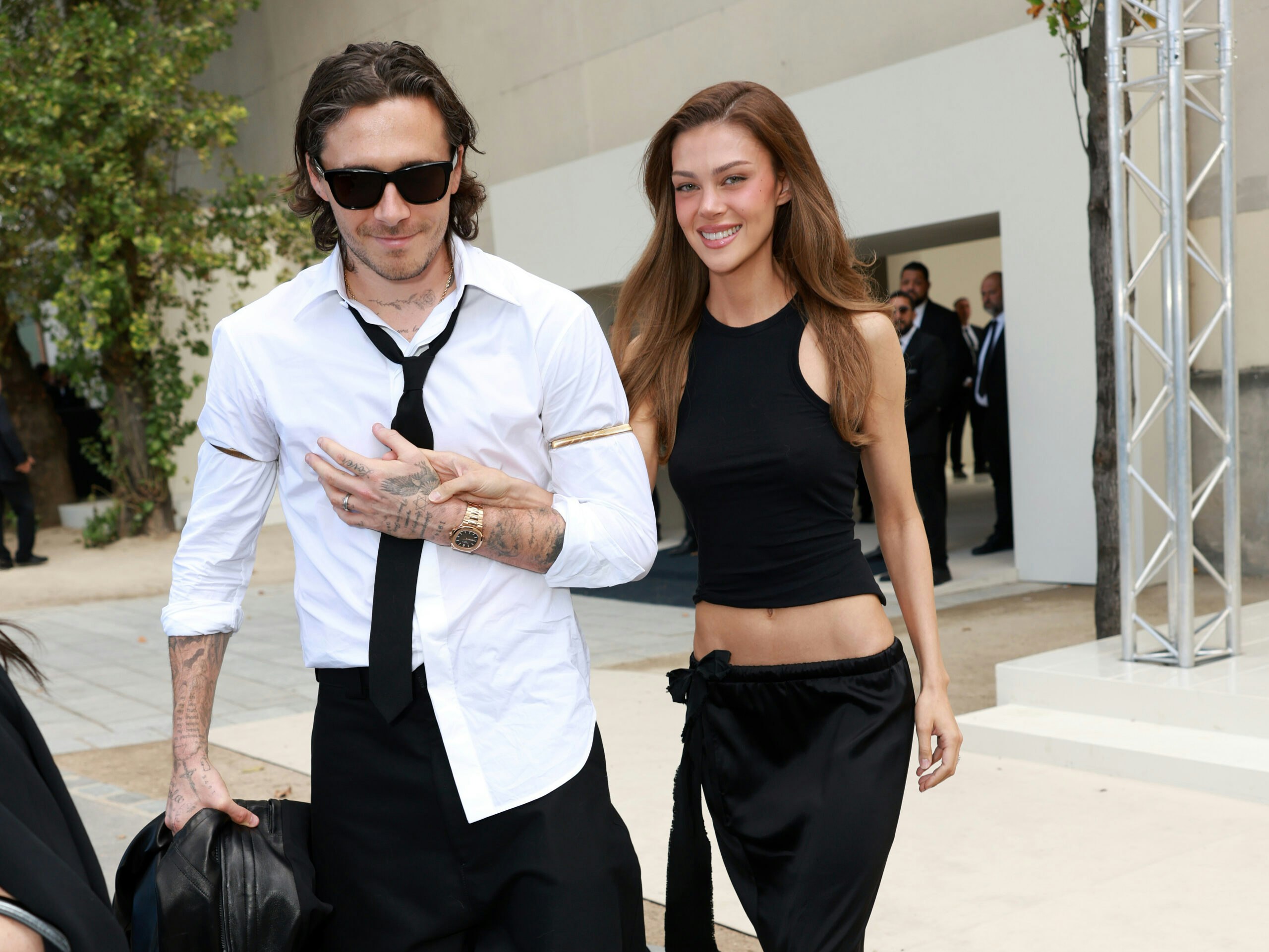 Brooklyn Peltz Beckham and Nicola Peltz Beckham attend the Balenciaga Womenswear Spring/Summer 2027 show as part of Paris Fashion Week on October 01, 2026 in Paris, France.