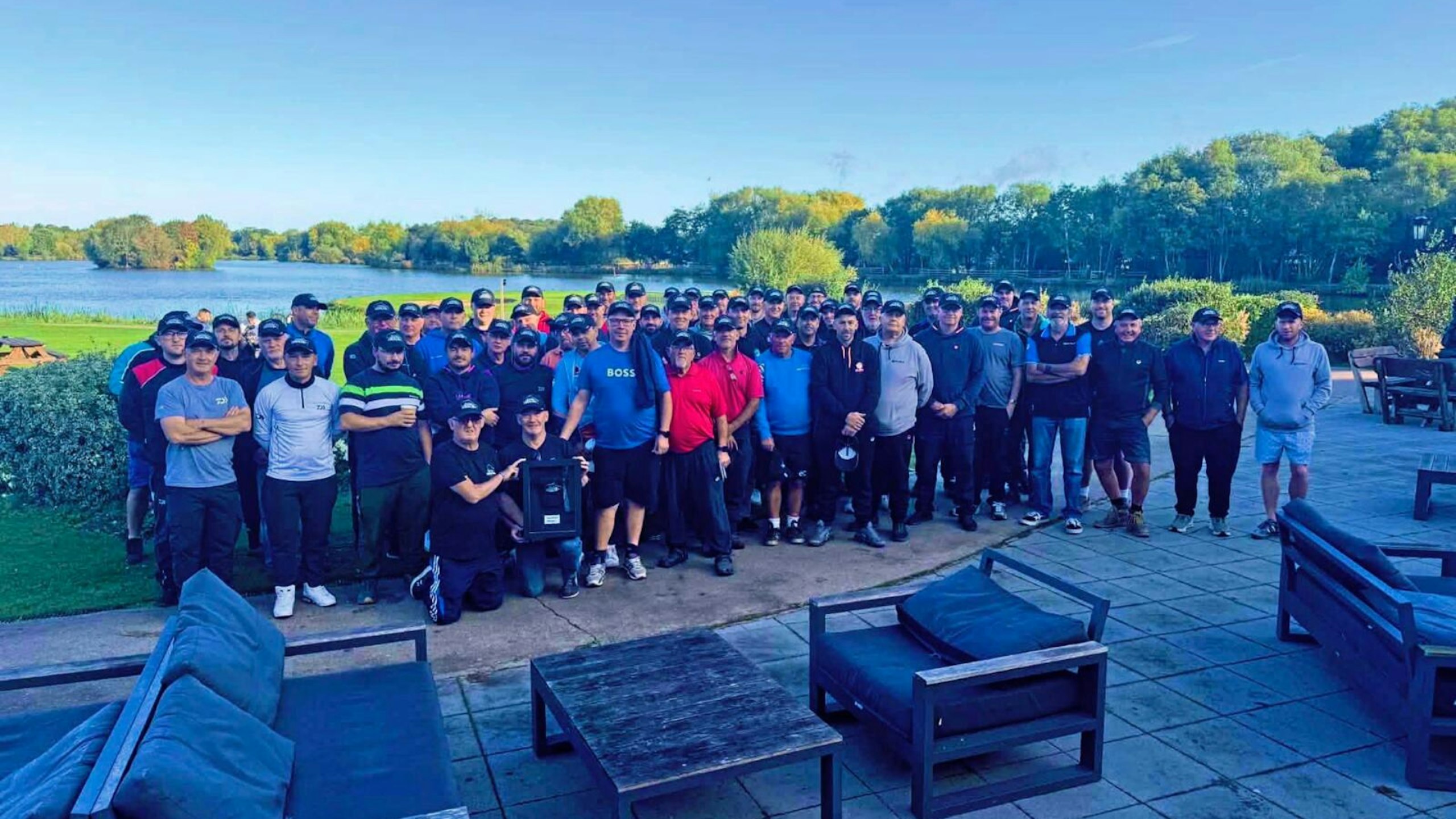 The finalists line up prior to doing battle for the Steve Ringer with his prize after winning the Barston Masters Title