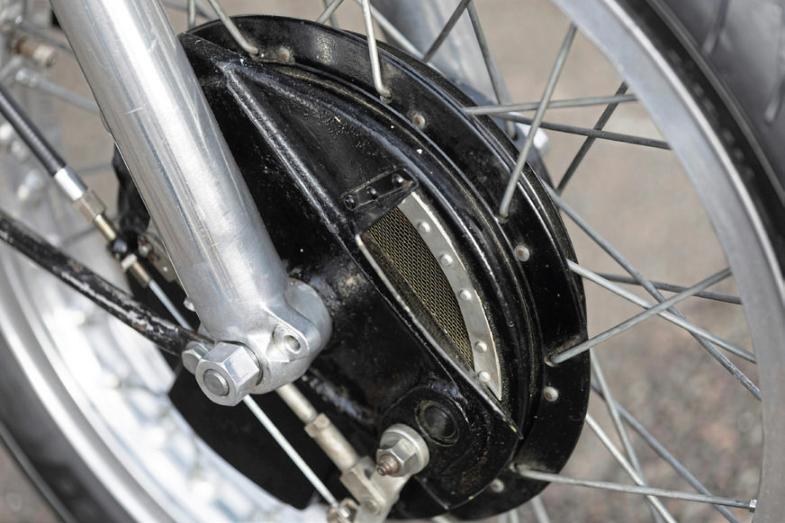 view of one wheel on the Manx Norton