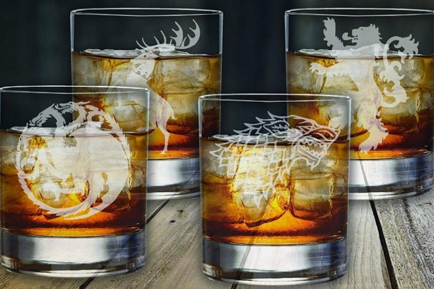 White Elephant Game of Thrones 4 Glasses Etched Set