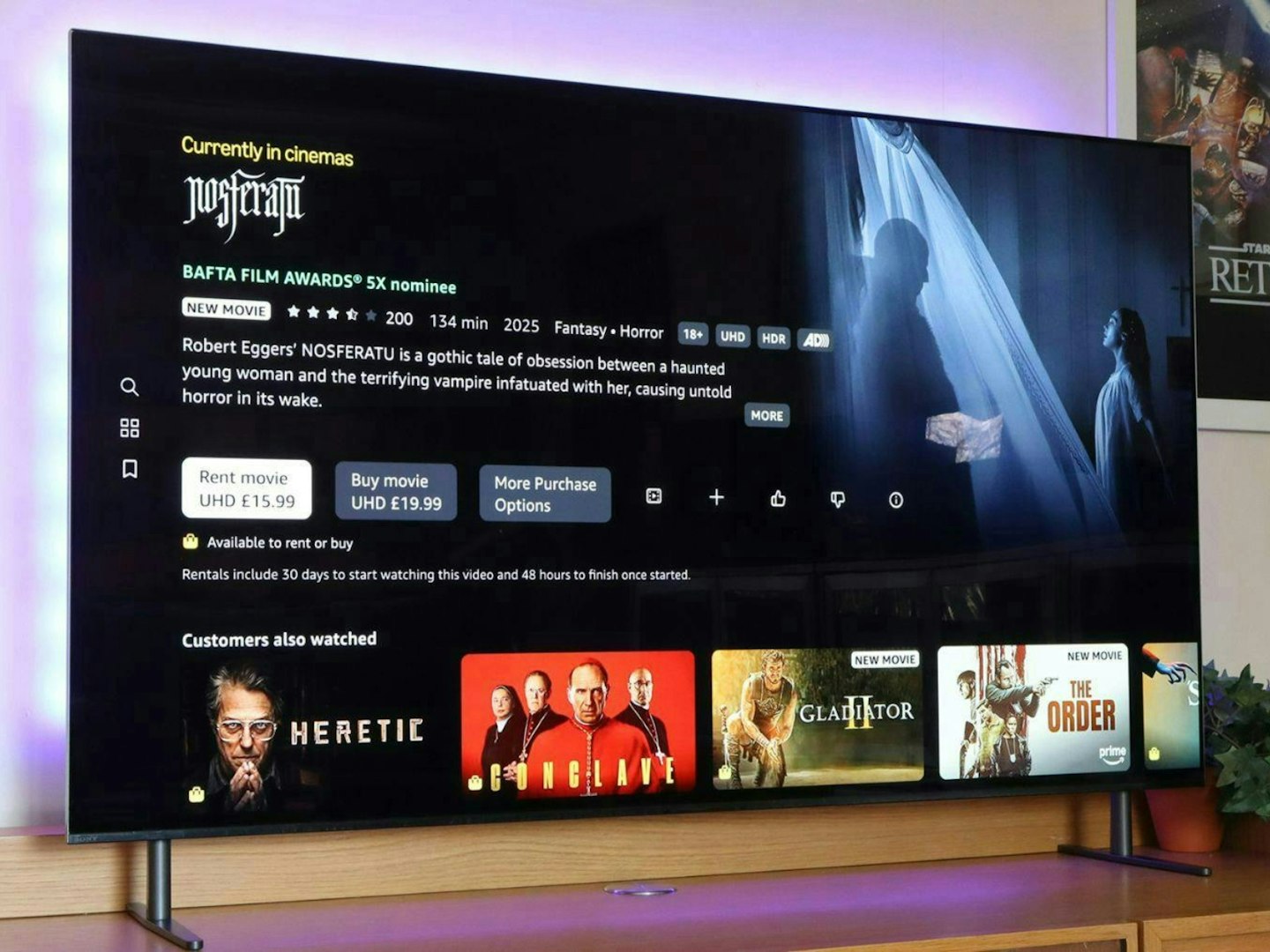 Sony Bravia 8 TV showing Nosferatu. Amazon Spring Sale deals can be found on Sony products.