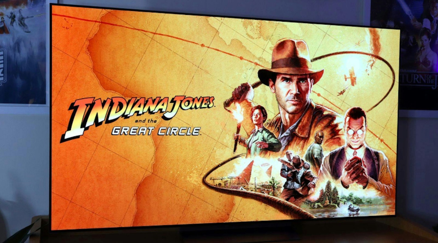 LG C5 TV showing Indiana Jones and The Great Circle game loading screen. Alternative to Sony Bravia.
