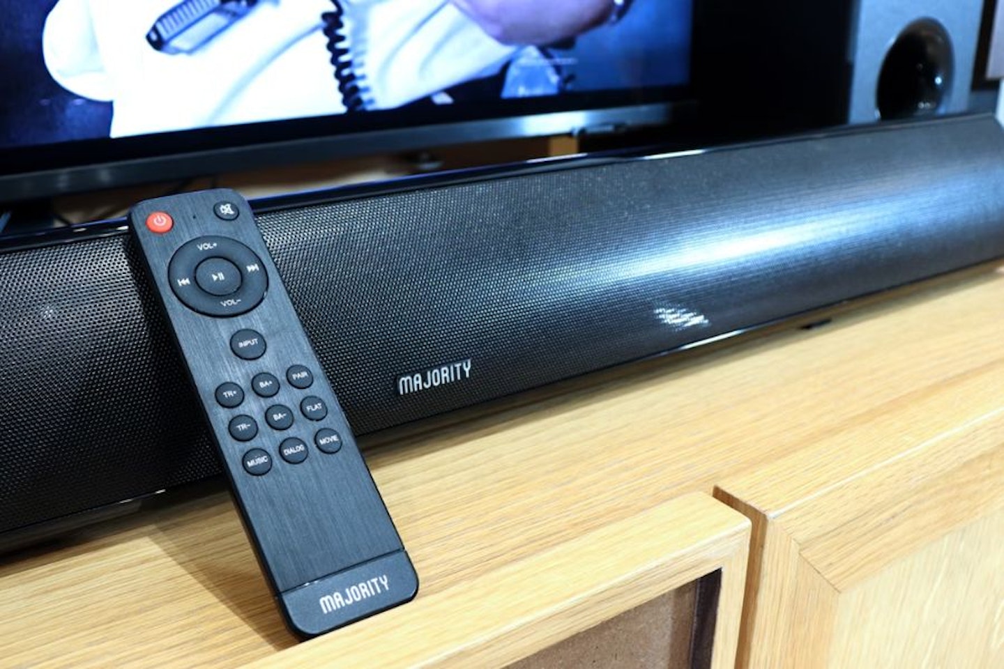 Best soundbar under £100. Majority Teton Plus Soundbar With Wireless Subwoofer and remote. Best budget soundbars.
