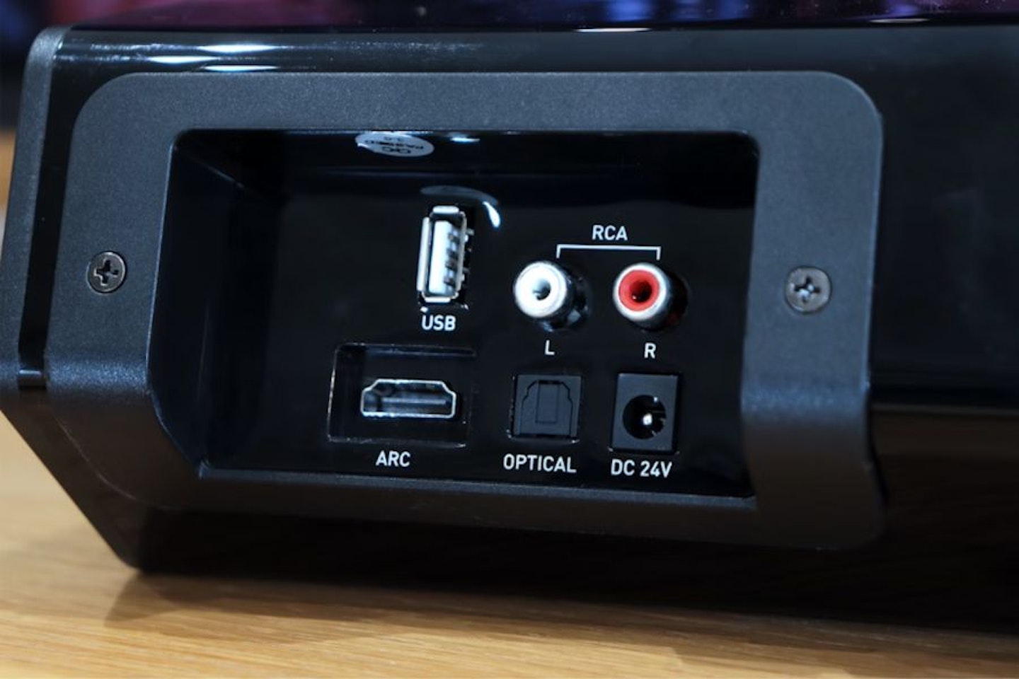 Best soundbar under £100. Majority Teton Plus Wireless Subwoofer rear panel inputs. Best budget soundbar. 
