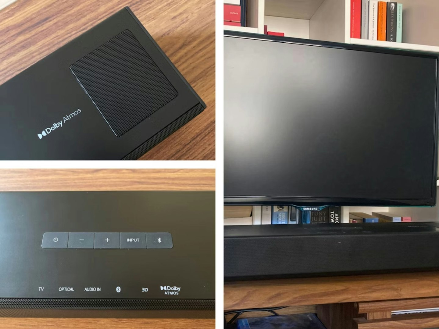 Sharp HT-SB700 2.0.2 Compact Dolby Atmos Soundbar pictured in front of Samsung television