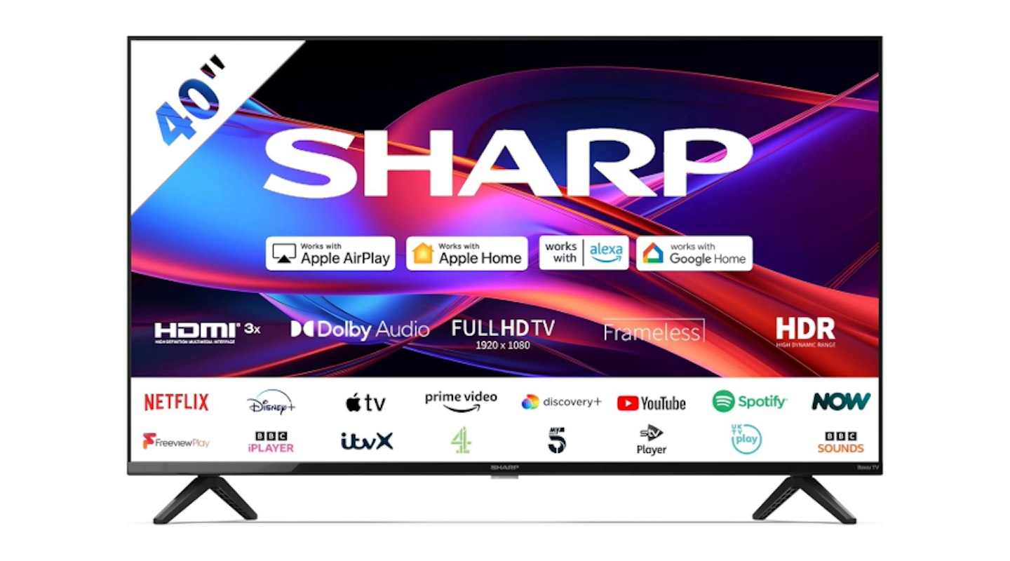 Best 40-inch TVs. SHARP 40GD2K 40-Inch Full HD Smart Frameless Roku TV™ in Black with Active Motion 200, HDR10 Support, Freeview Play. Best 40-inch TV for films.