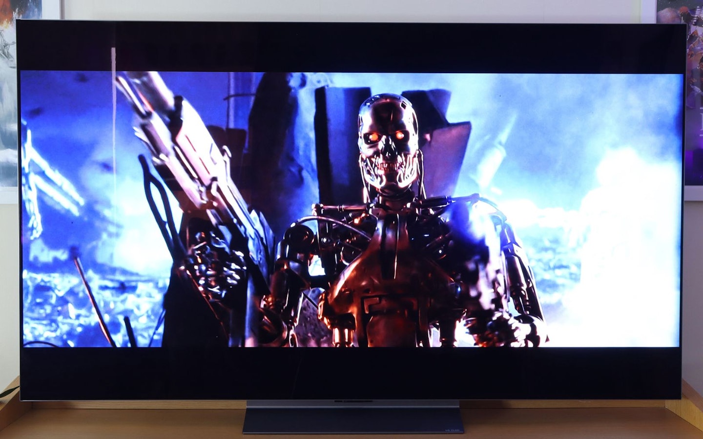 LG C5 OLED evo AI 65-inch TV in a lounge showing Terminator 2