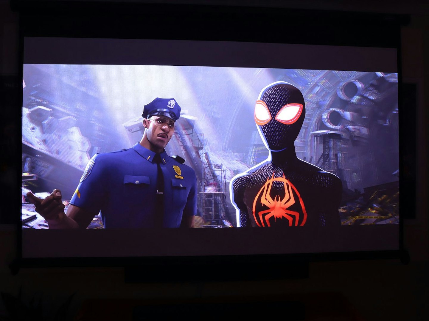 Scene from Spider-man Across The Spider Verse on the Valerion VisionMaster Pro 2 4K Laser Projector