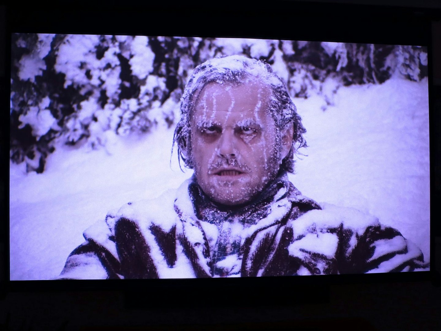 Jack frozen scene from The Shining on the Valerion VisionMaster Pro 2 4K Laser Projector