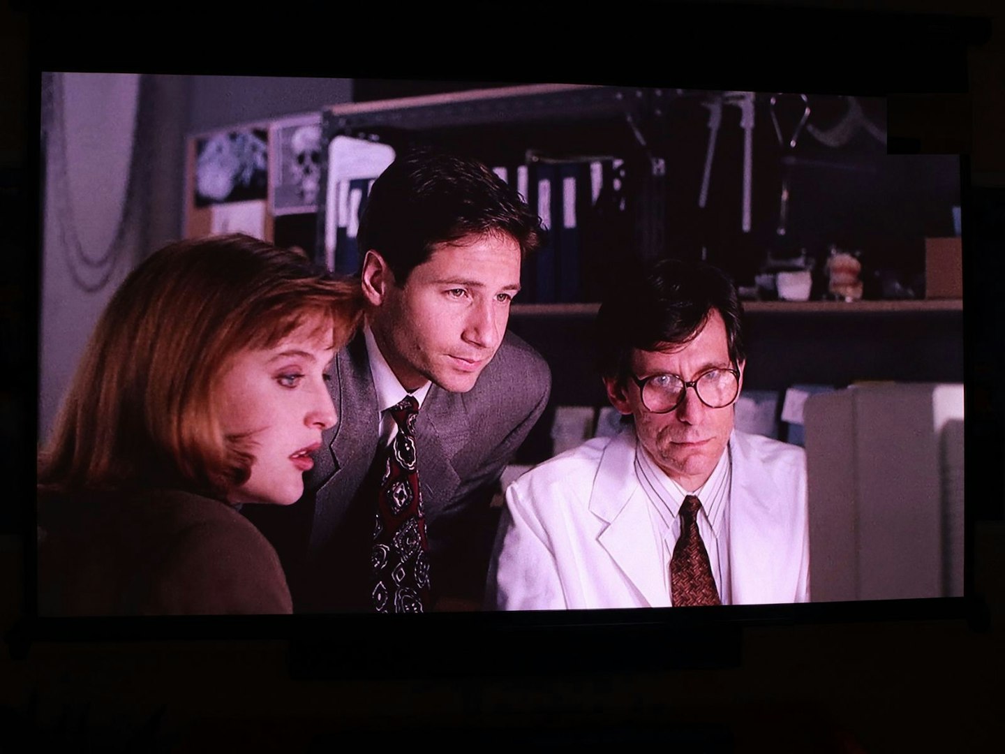 Scene from The X-Files Season 1 "Tooms" on the Valerion VisionMaster Pro 2 4K Laser Projector
