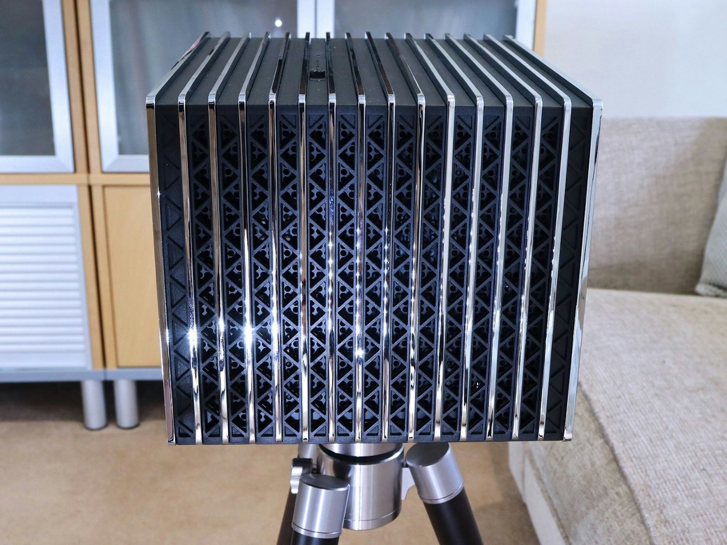 Valerion VisionMaster Pro 2 4K Laser Projector in a lounge - side vent