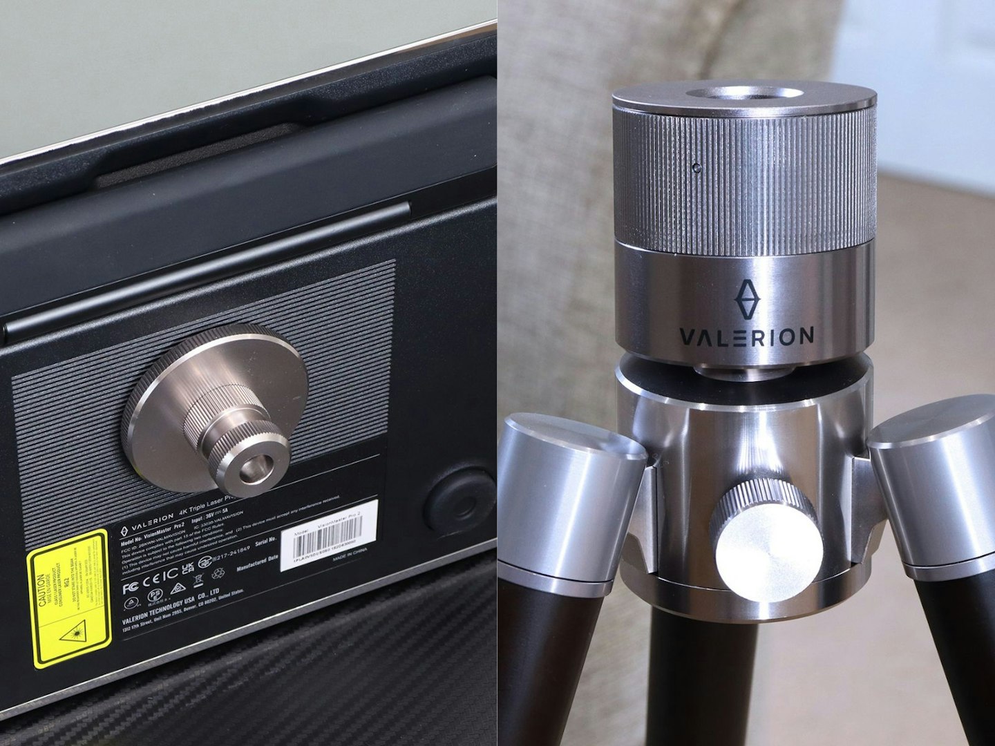 Valerion VisionMaster Pro 2 4K Laser Projector tripod mount and walnut tripod