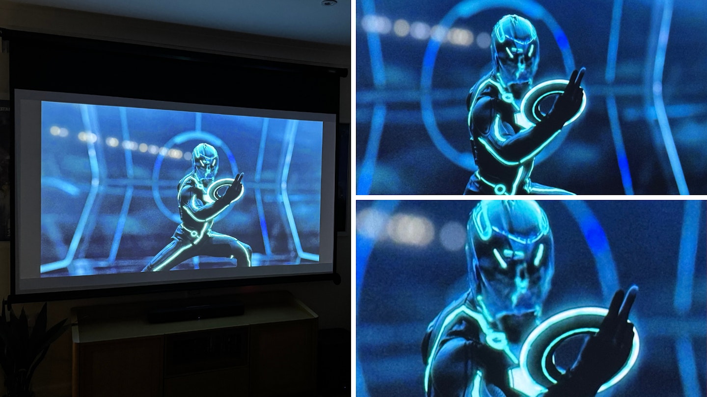 EPSON EF-22N projector displaying a scene from Tron Legacy