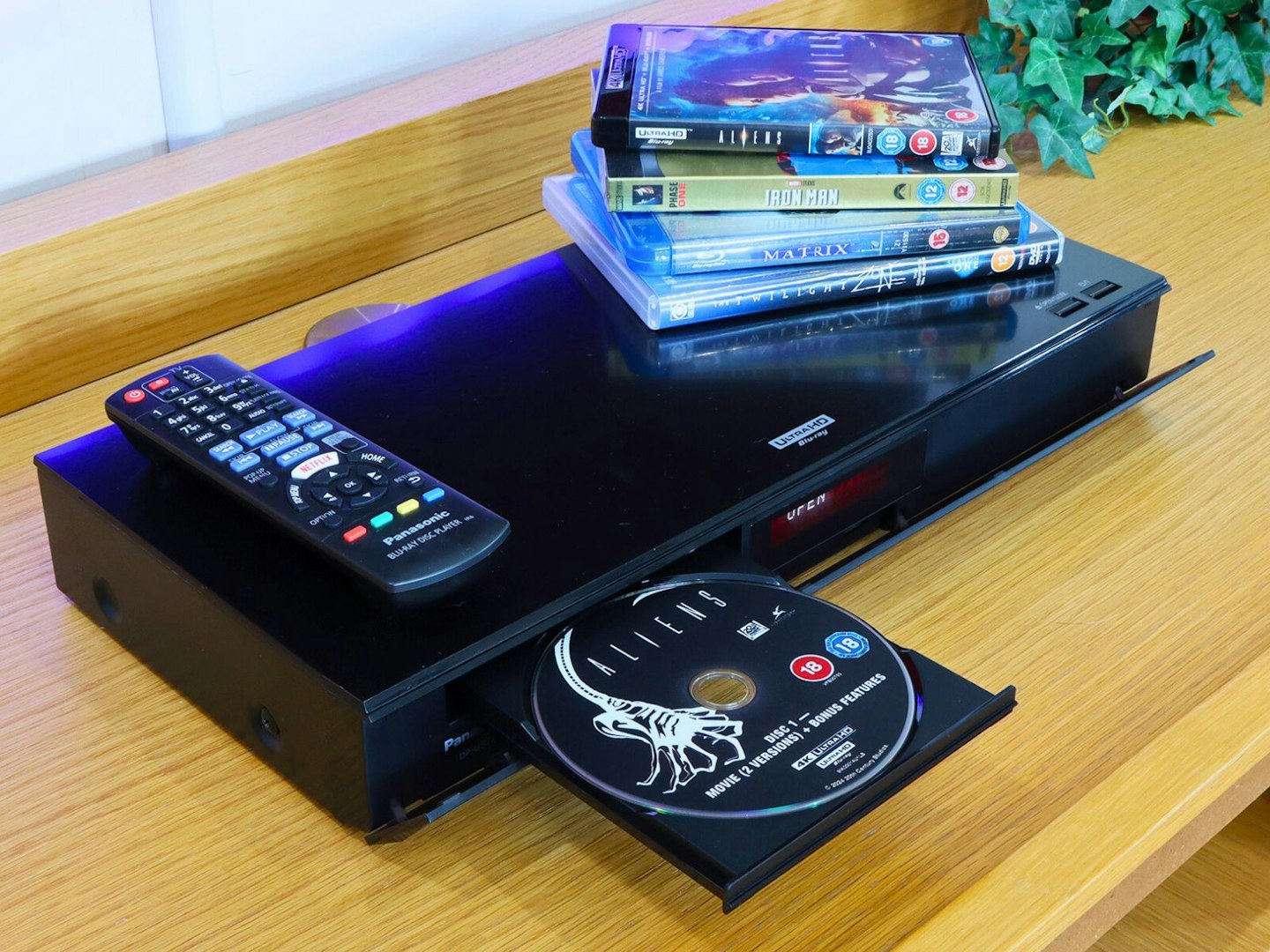 Panasonic DP-UB820EB Blu-ray Player with 4K blurays on a unit