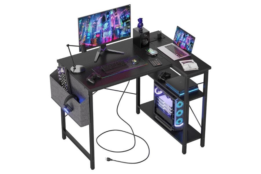 10 Best Gaming Desks Of 2026 Chosen By Our Experts BEXEVUE L Shaped Gaming Desk With Power Outlets 100x70 Cm Computer Desk With Storage Bag Office Desk Small Writing Table With Large Reversible Storage Shelves Workstation Study Home Office Bla 