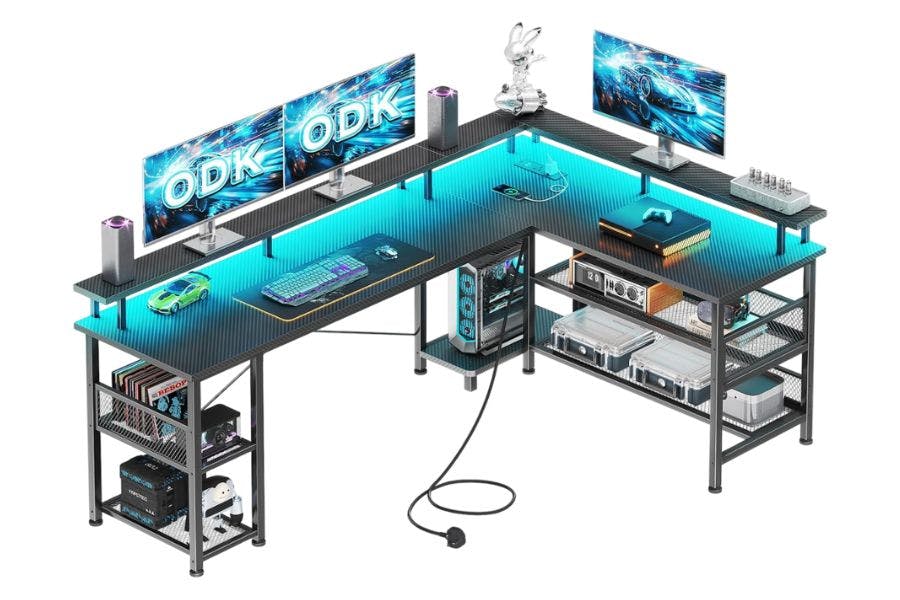 10 Best Gaming Desks Of 2026 Chosen By Our Experts ODK L Shaped Gaming Desk With LED Lights Power Outlets 168x120cm Reversible Corner Desk With Storage Shelves Computer Desks With Monitor Stand One Of The Best Gaming Desks Of 2025 