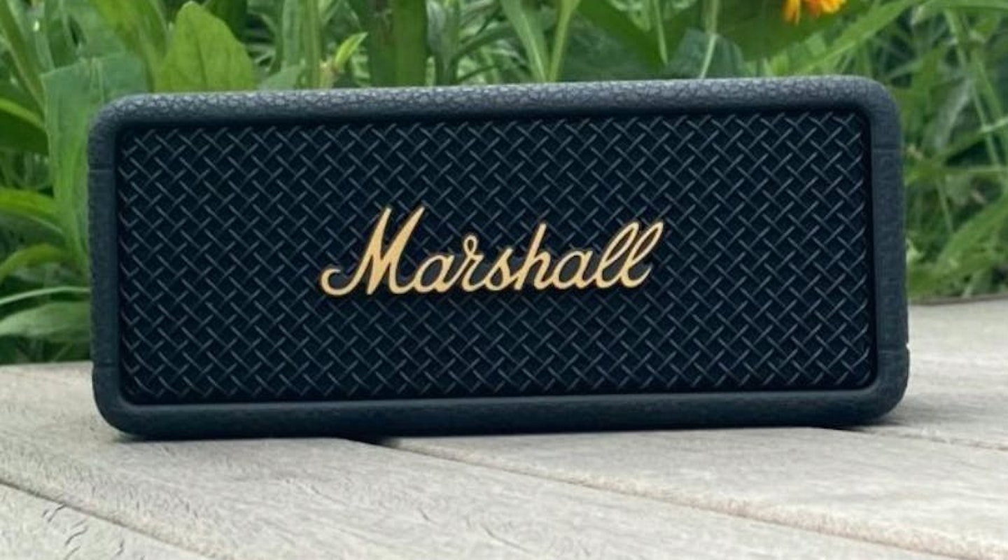 Marshall Emberton III speaker in front of plant. Christmas tech gift guide.