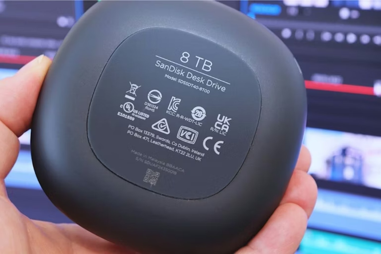 SanDisk Desk Drive portable SSD on a desk - rear