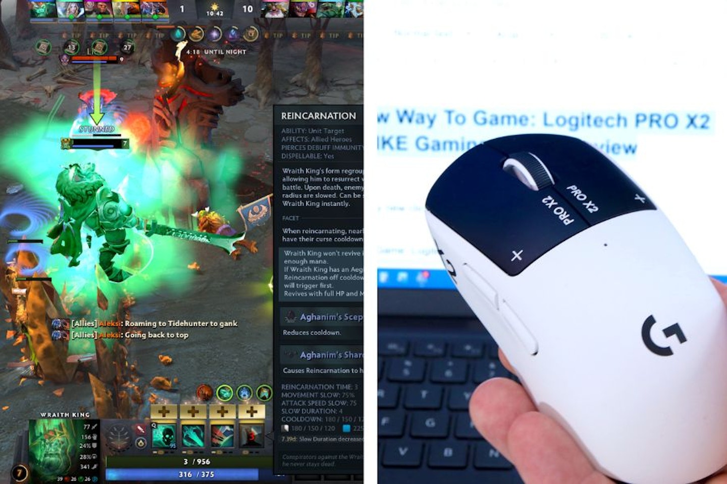Dota 2 gameplay and holding the Superstrike mouse in front of work laptop