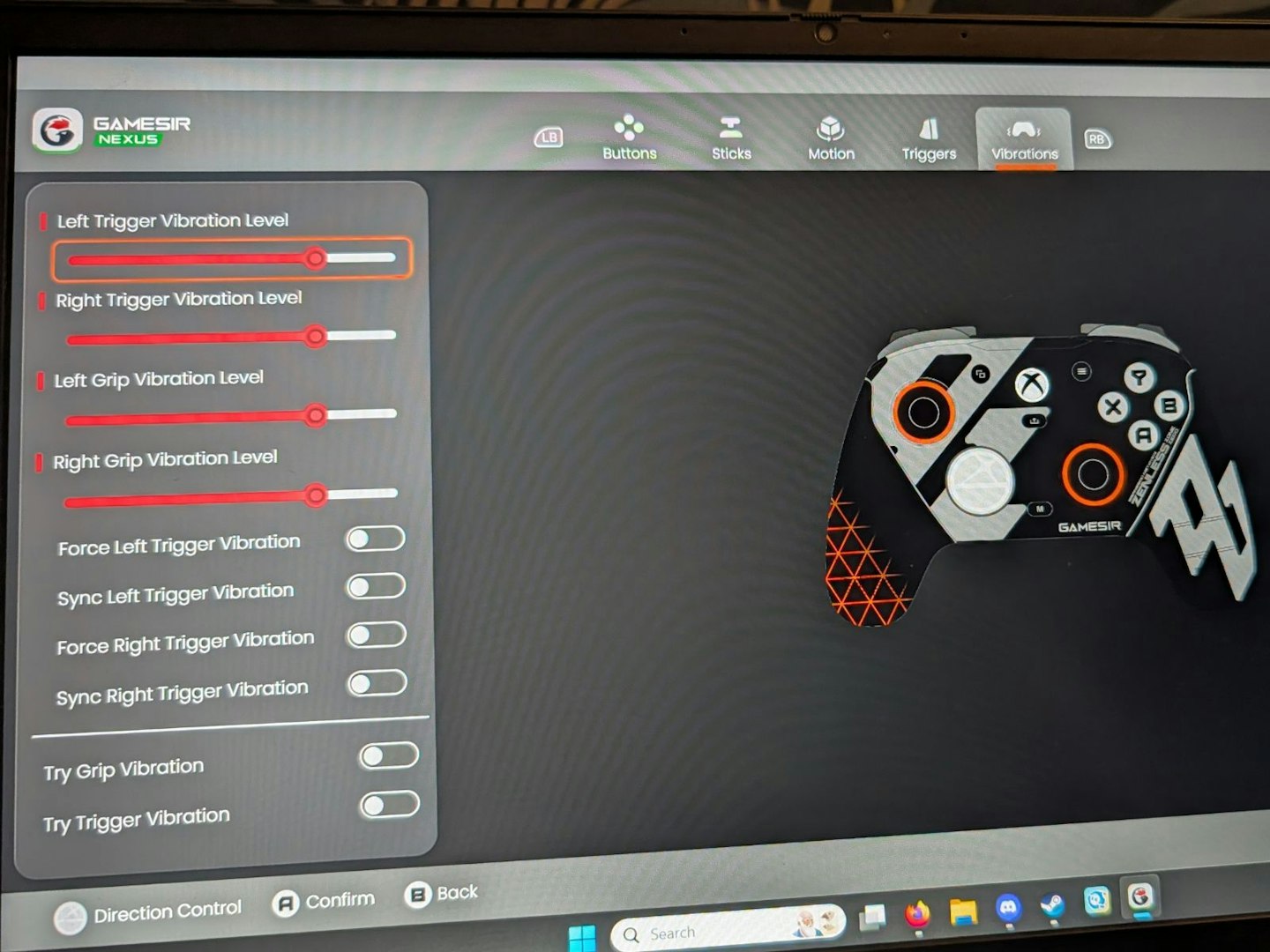 GameSir G7 Pro review, vibration menu