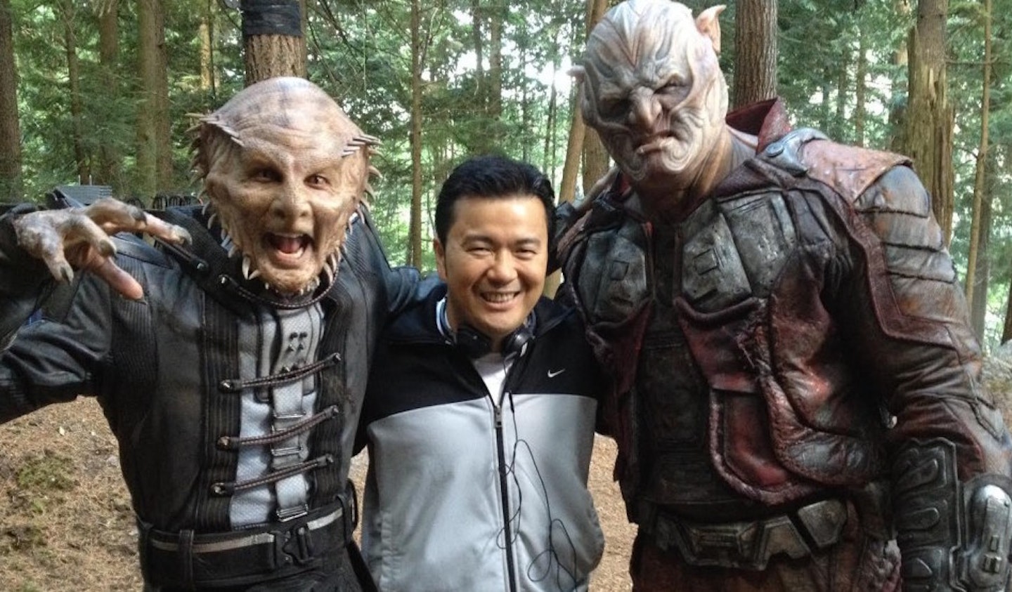 Justin Lin with two mystery Star Trek Beyond aliens
